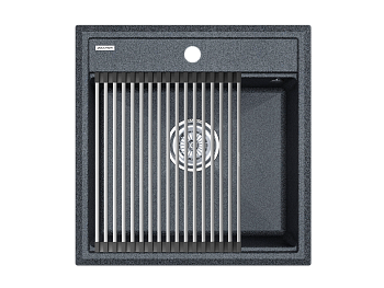 Кухонная мойка + коландер Paulmark PM115051-DG+R375-BS 50х50 цвет серый